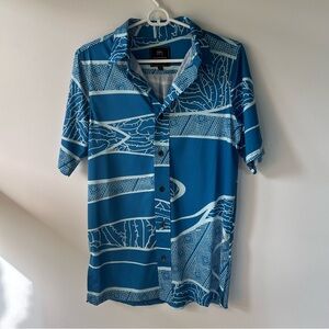 Sig Zane Blue and White "Keaukaha" Hawaiian-Style Button-Up Shirt